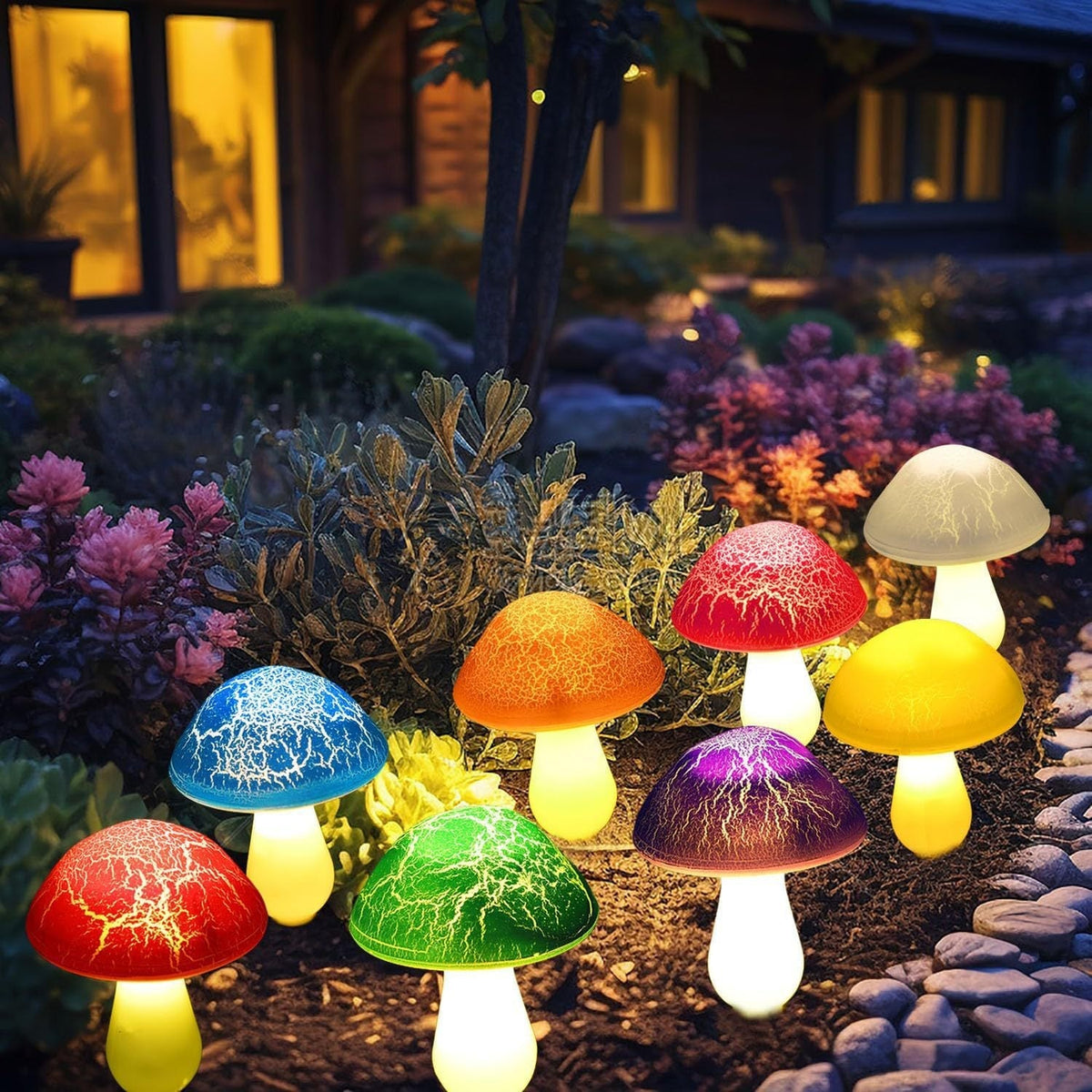Siopsrl| Modern Art Deco Solar Waterproof PVC Cracked Mushroom Decorative LED String Light Outdoor Light For Garden