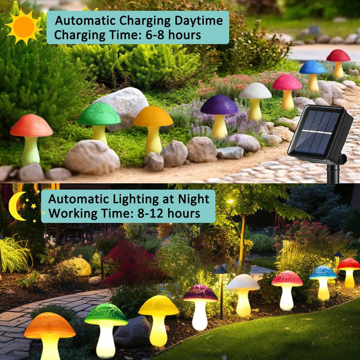 Siopsrl| Modern Art Deco Solar Waterproof PVC Cracked Mushroom Decorative LED String Light Outdoor Light For Garden