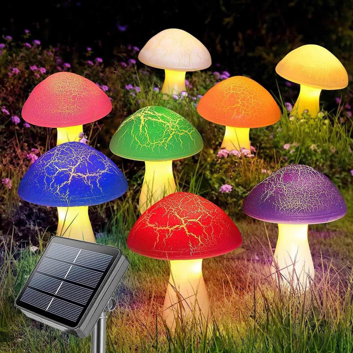 Siopsrl| Modern Art Deco Solar Waterproof PVC Cracked Mushroom Decorative LED String Light Outdoor Light For Garden