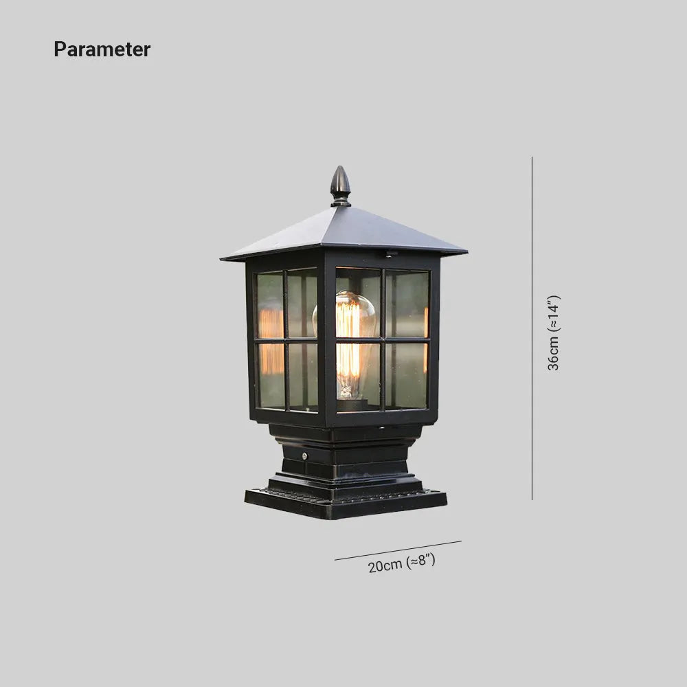 Siopsrl| Weather Resistant Outdoor Lantern on Pillar in Black Metal