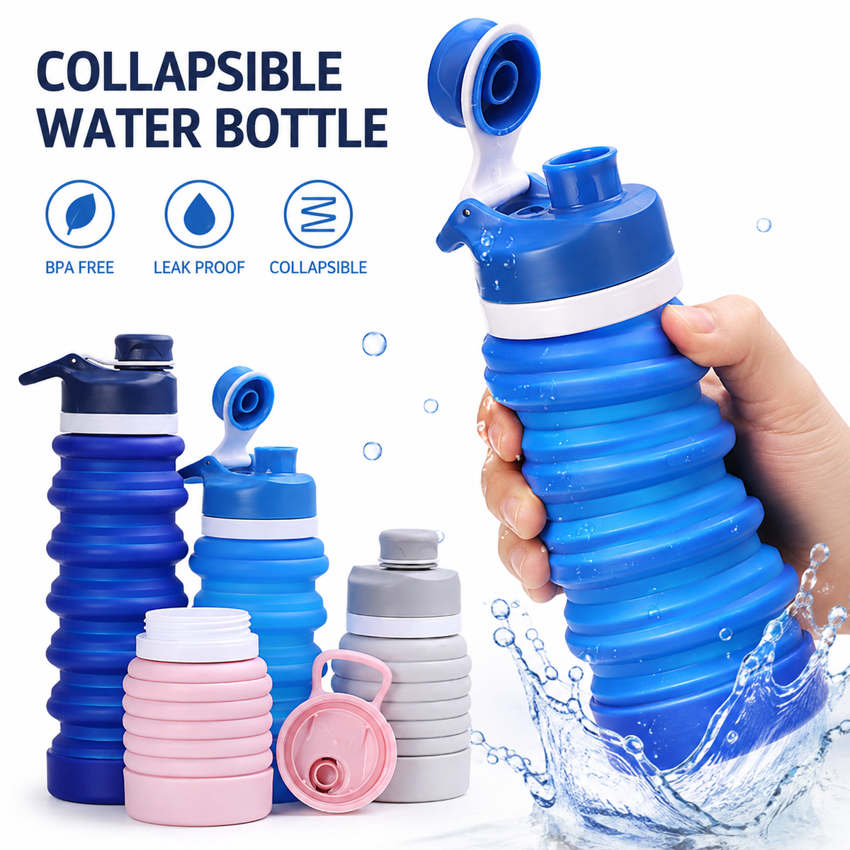 Siopsrl | Collapsible silicone water bottle with ergonomic ribbed grip and flip-top spout Siopsrl