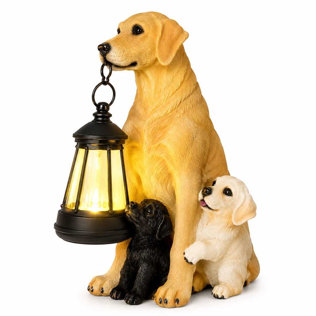 Resin Boxer Dog Solar Lantern Garden Sculpture Siopsrl
