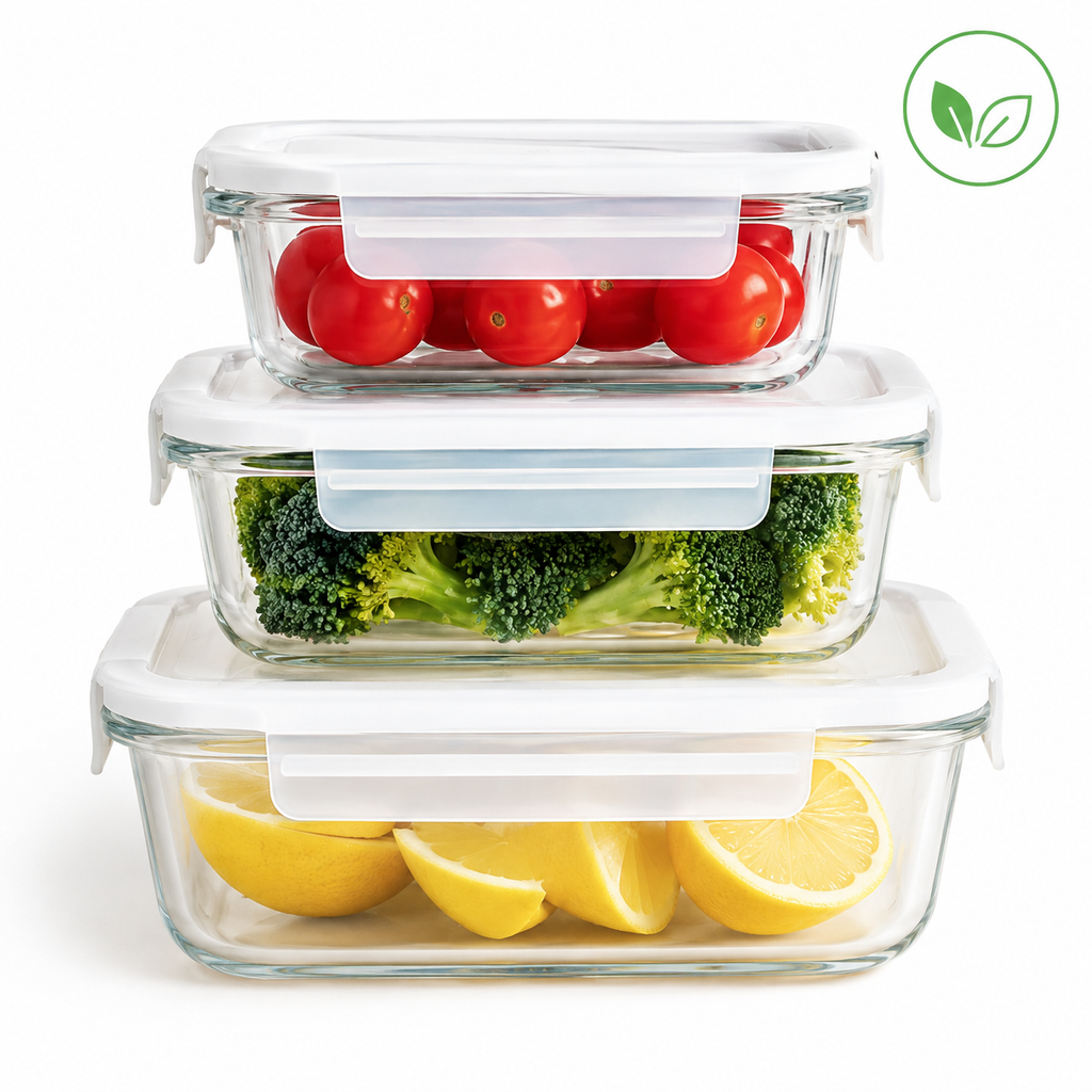 Siopsrl | Stackable Borosilicate Glass Airtight Food Storage Container Set with Locking Lids Siopsrl