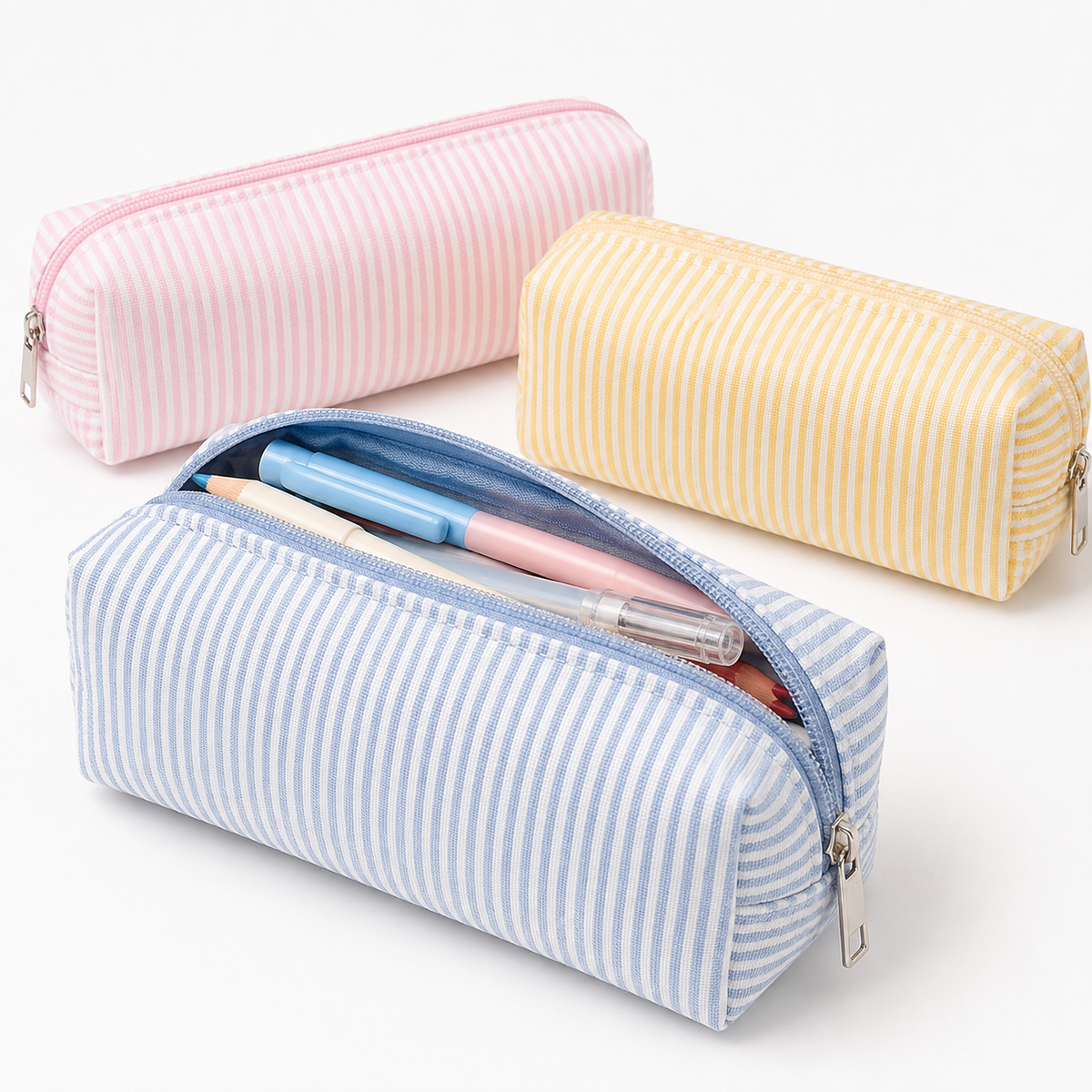 Striped Canvas Pencil Case and Stationery Organizer with Top Zipper Siopsrl