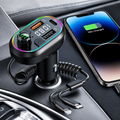 Siopsrl | Car Bluetooth FM Transmitter Power Delivery Fast Charger with Dual Lightning and USB-C Integrated Cables Siopsrl