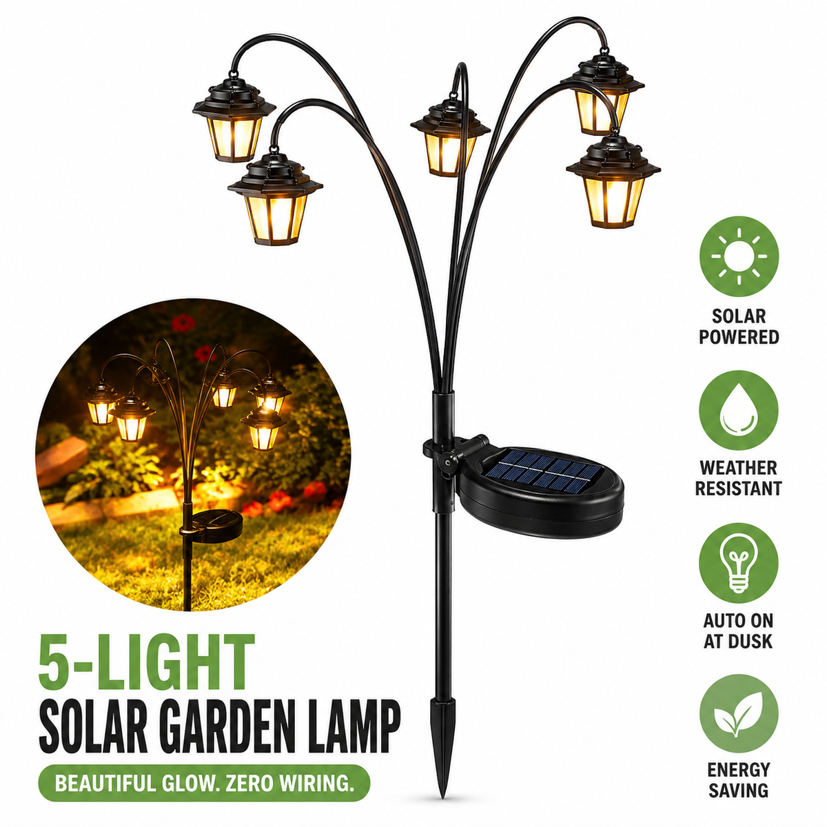 Siopsrl | Outdoor Solar Lantern Pathway Stake Lights with Multi-Head Vintage Lamp Design Siopsrl