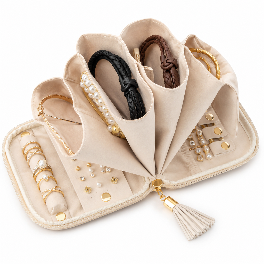 Travel Foldable Jewelry Organizer Case with Ring Rolls Earring Slots Necklace Hooks Siopsrl