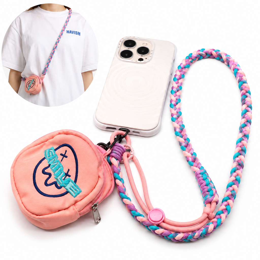 Siopsrl | Braided crossbody phone lanyard with detachable mini pouch and adjustable cord Siopsrl