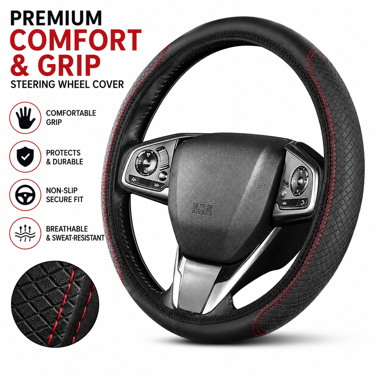 Siopsrl | Breathable non-slip textured steering wheel cover universal fit Siopsrl