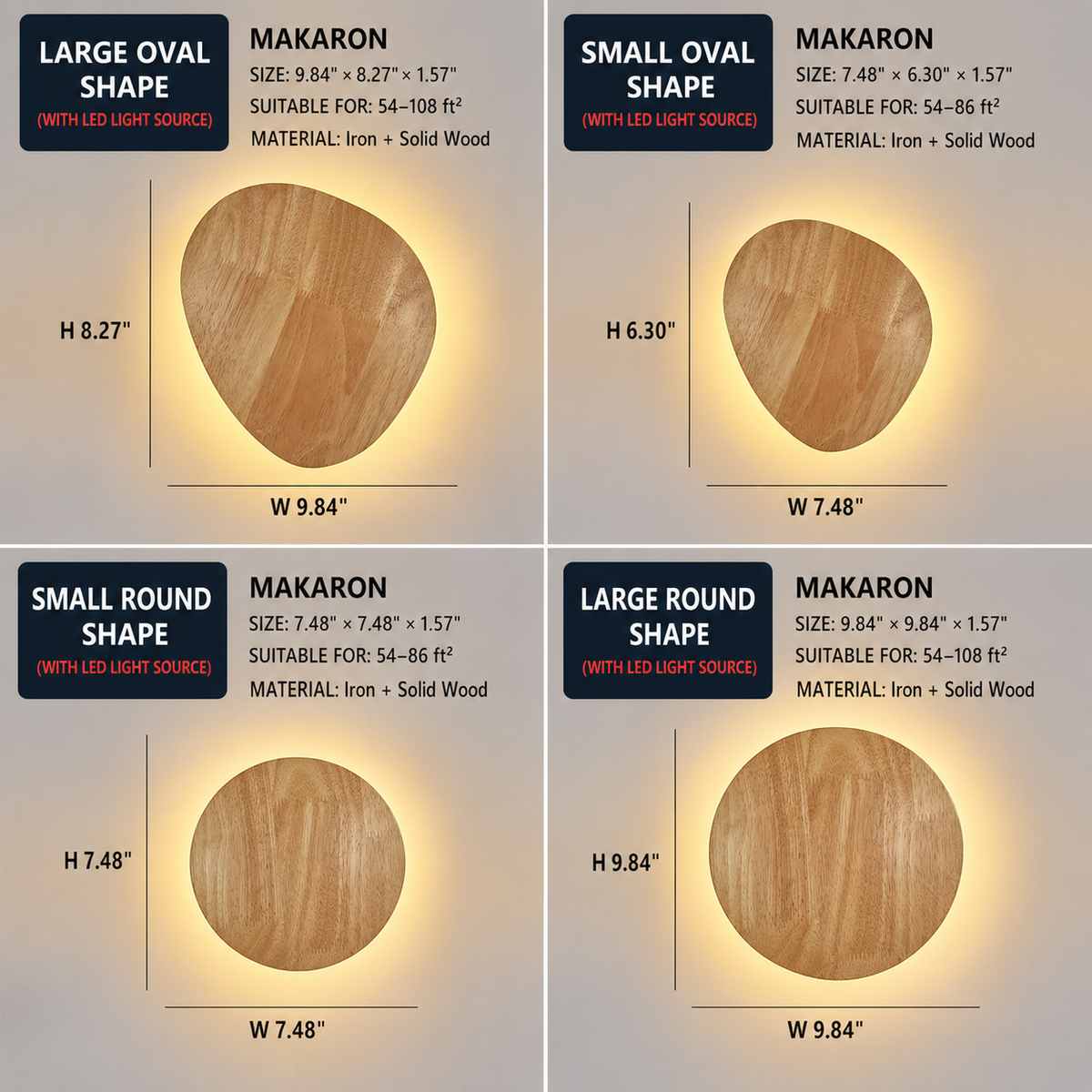 Organic pebble-shaped LED wall sconce solid wood face warm ambient backlight Siopsrl