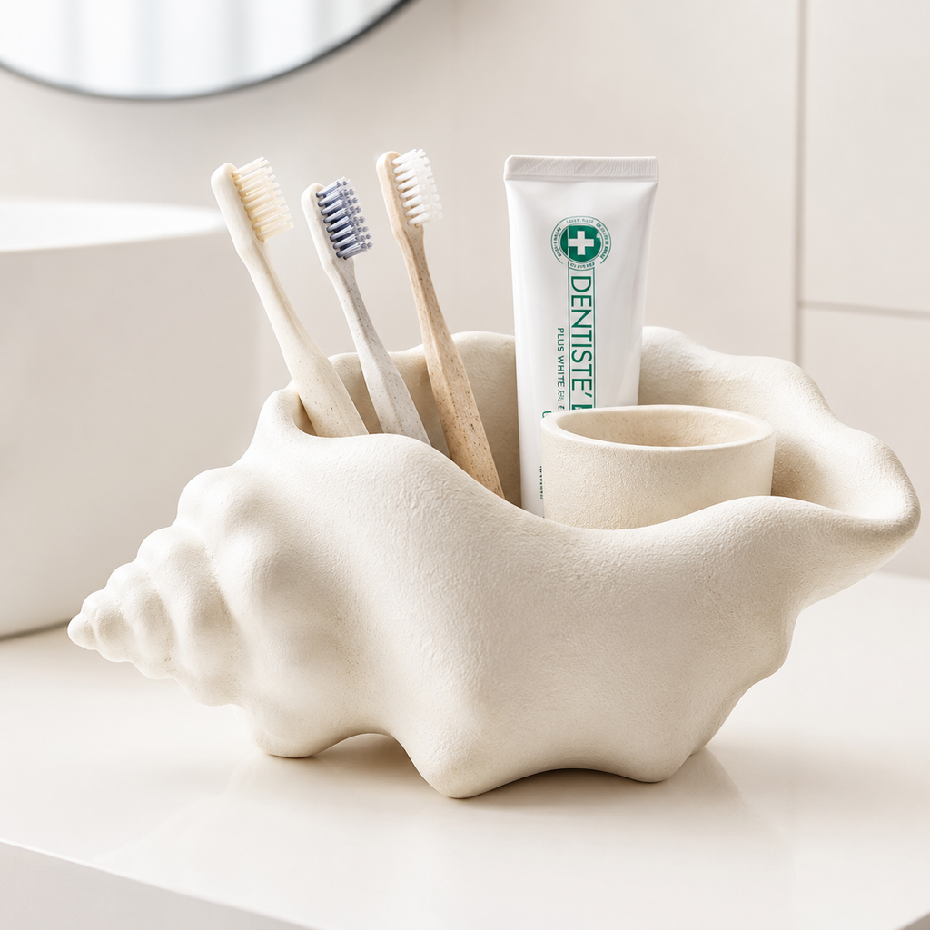 Siopsrl | Small Ceramic Conch Shell Bathroom Organizer Siopsrl