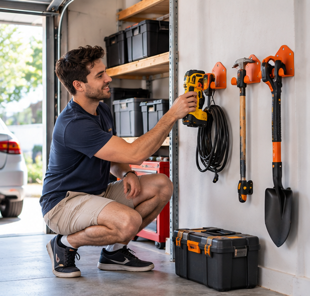 Heavy Duty Garage Tool Hanger – Wall Mounted Steel Storage Hook for Hedge Trimmers, Auto Tools and Workshop Organization