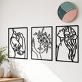 Minimalist Metal Line Art Floral Portrait Triptych Wall Panels Siopsrl