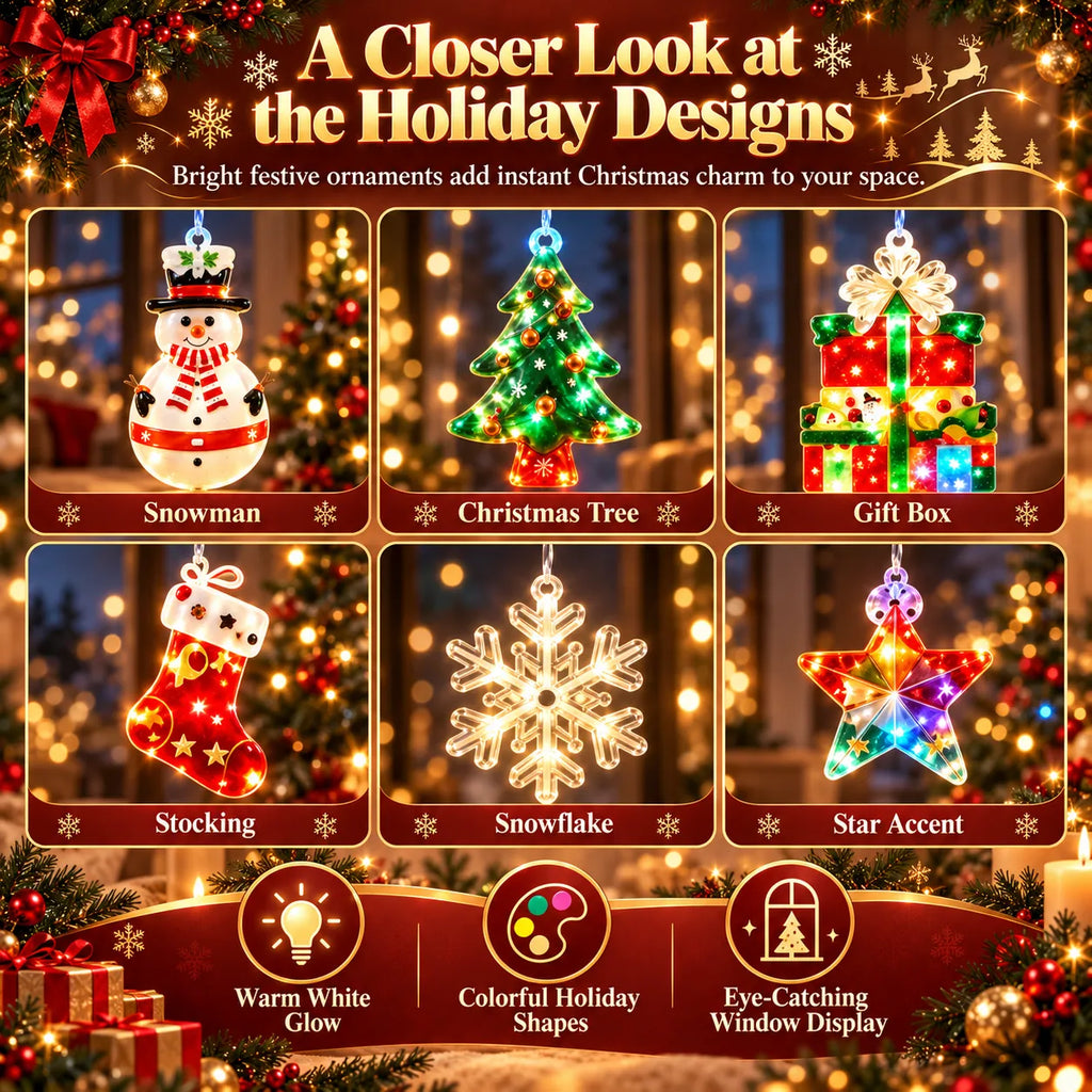 🎁Christmas Ornament Curtain Lights – Light-Up Holiday Window Decorations for Home