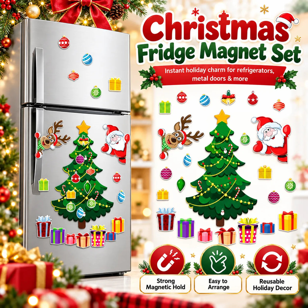 🎁Christmas Refrigerator Magnets – DIY Santa, Reindeer & Christmas Tree Decor