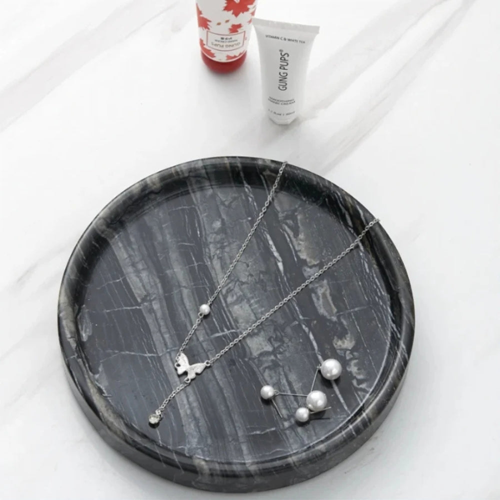 Siopsrl| Circular Black Marble Jewelry Tray