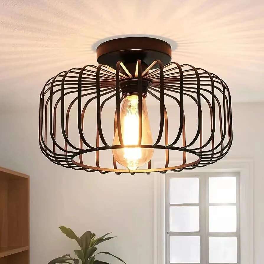 Siopsrl| Modern Birdcage E26 Ceiling Light – Iron Flush Mount Fixture