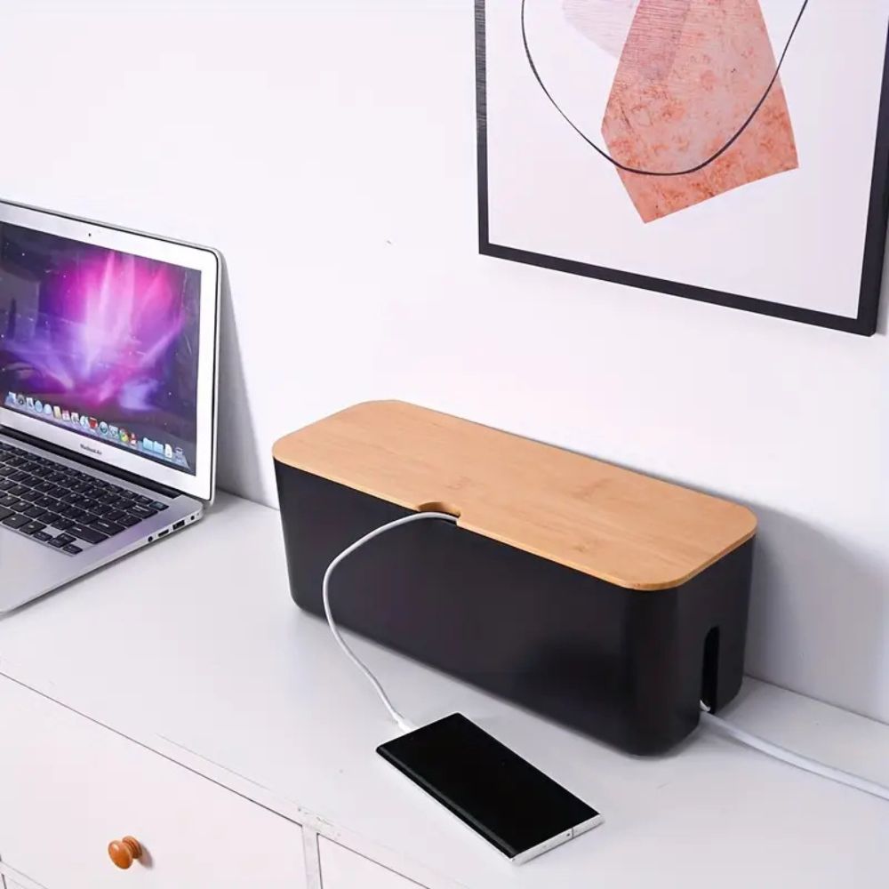 Siopsrl| Cord Tidy Bamboo Cable Organizer Box