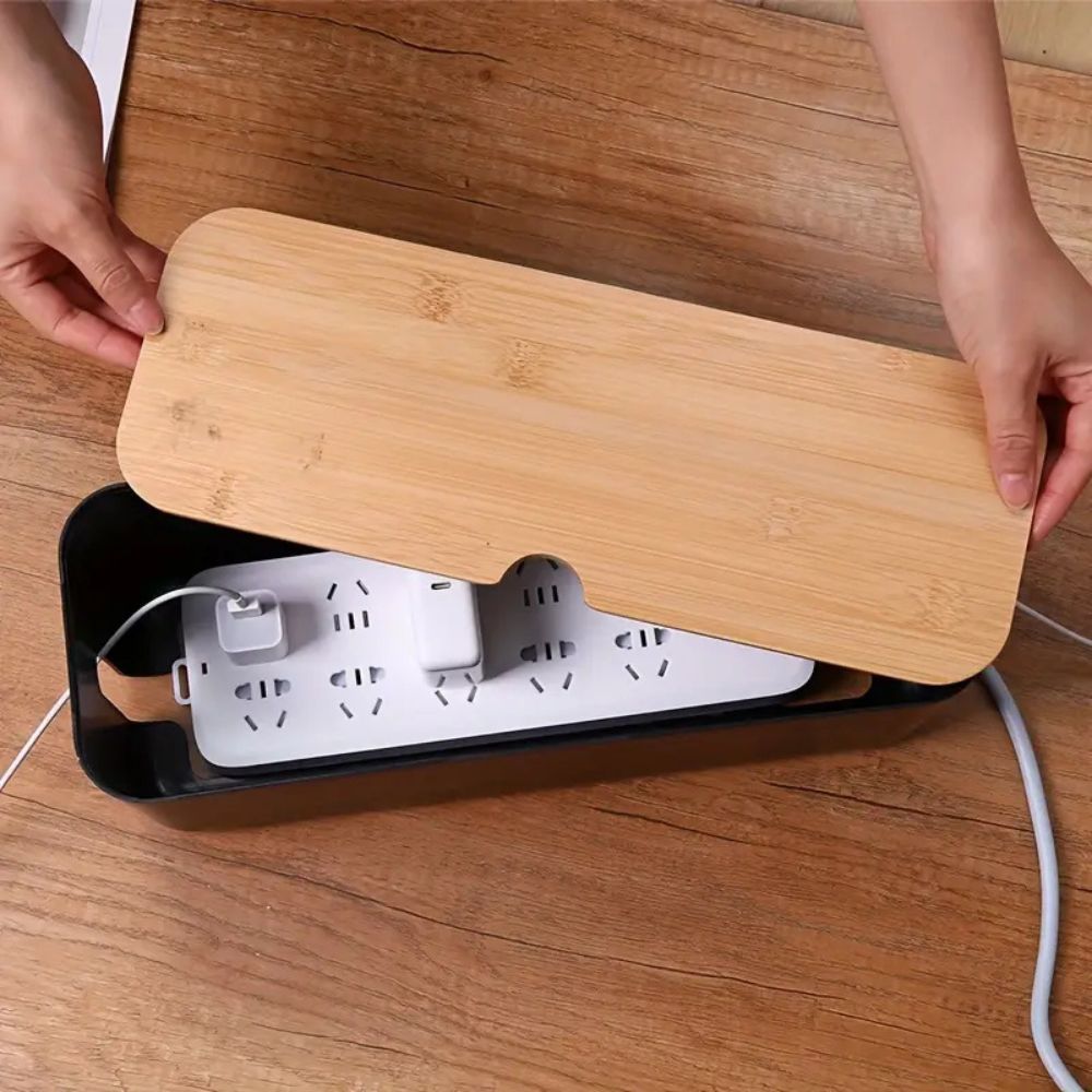 Siopsrl| Cord Tidy Bamboo Cable Organizer Box