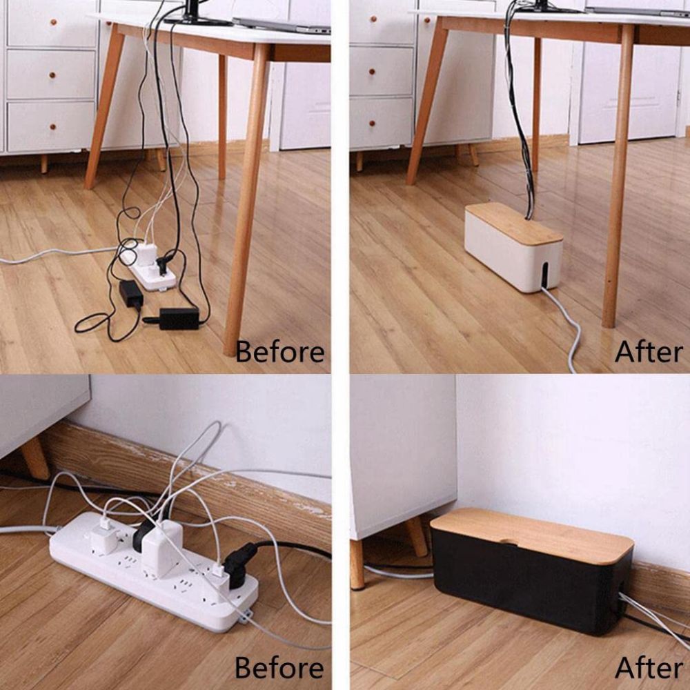 Siopsrl| Cord Tidy Bamboo Cable Organizer Box