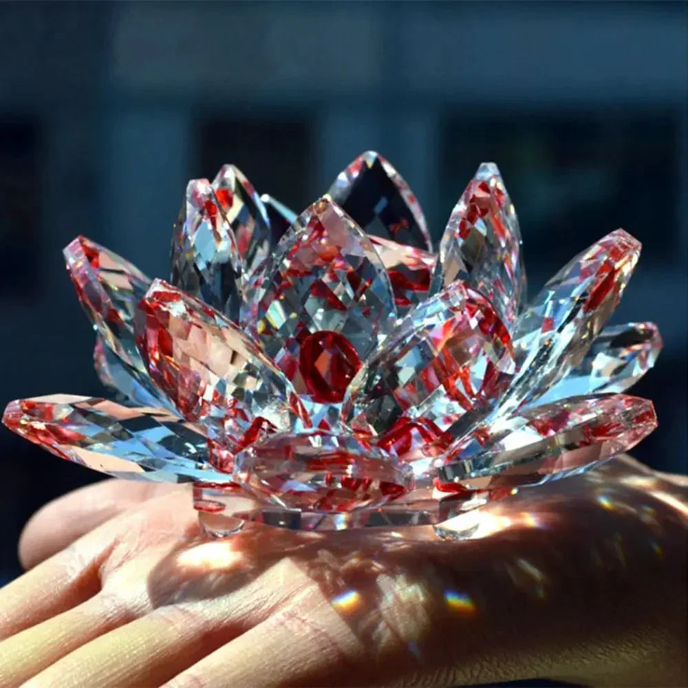Siopsrl| Crystal Lotus Flower Figurine Home Wedding Decoration Glass Art Collection Paperweight Office Table Ornaments Souvenir Gifts