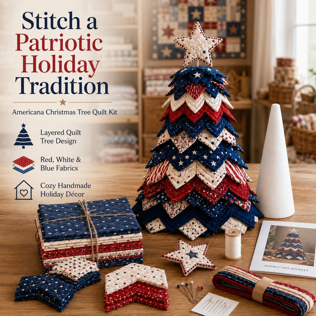 🎅 Santa Claus Patchwork Tree Quilt Kit – Easy Layered Fabric Holiday Décor