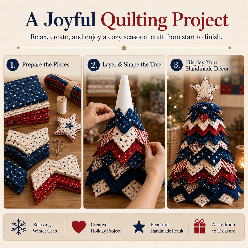 🎅 Santa Claus Patchwork Tree Quilt Kit – Easy Layered Fabric Holiday Décor
