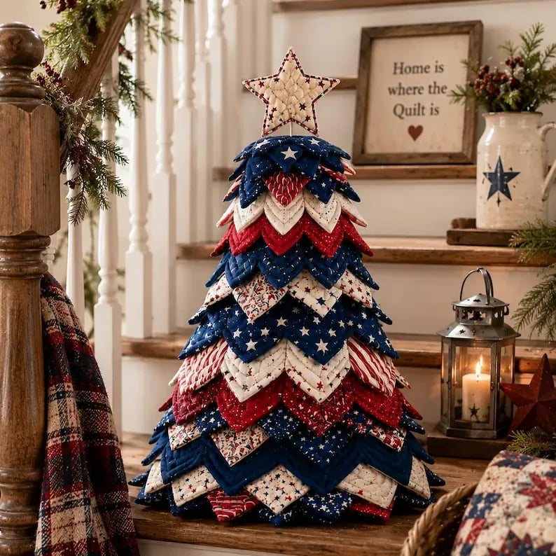 🎅 Santa Claus Patchwork Tree Quilt Kit – Easy Layered Fabric Holiday Décor