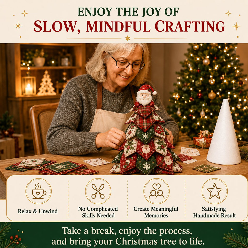 🎅 Santa Claus Patchwork Tree Quilt Kit – Easy Layered Fabric Holiday Décor