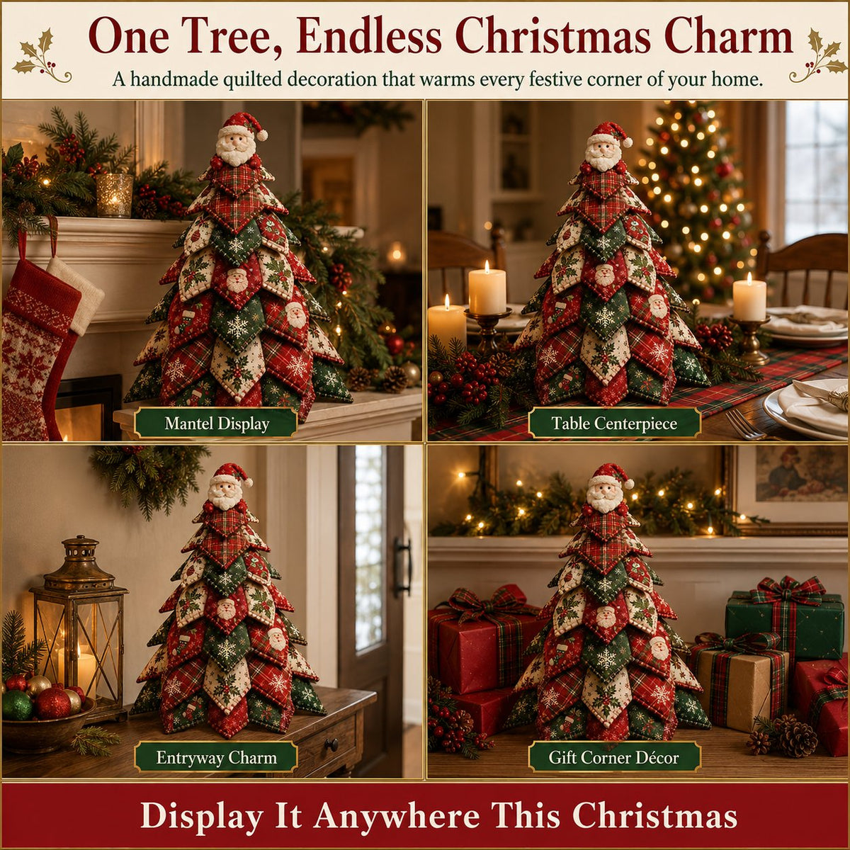 🎅 Santa Claus Patchwork Tree Quilt Kit – Easy Layered Fabric Holiday Décor