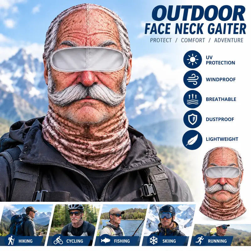 ❤️Old Man Ski Winter Face Mask 3D Funny Realistic Face Balaclava Party Gear