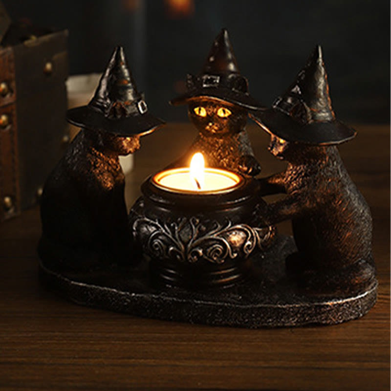 Siopsrl| Three Witches Cats | Tea Light Holder for Halloween