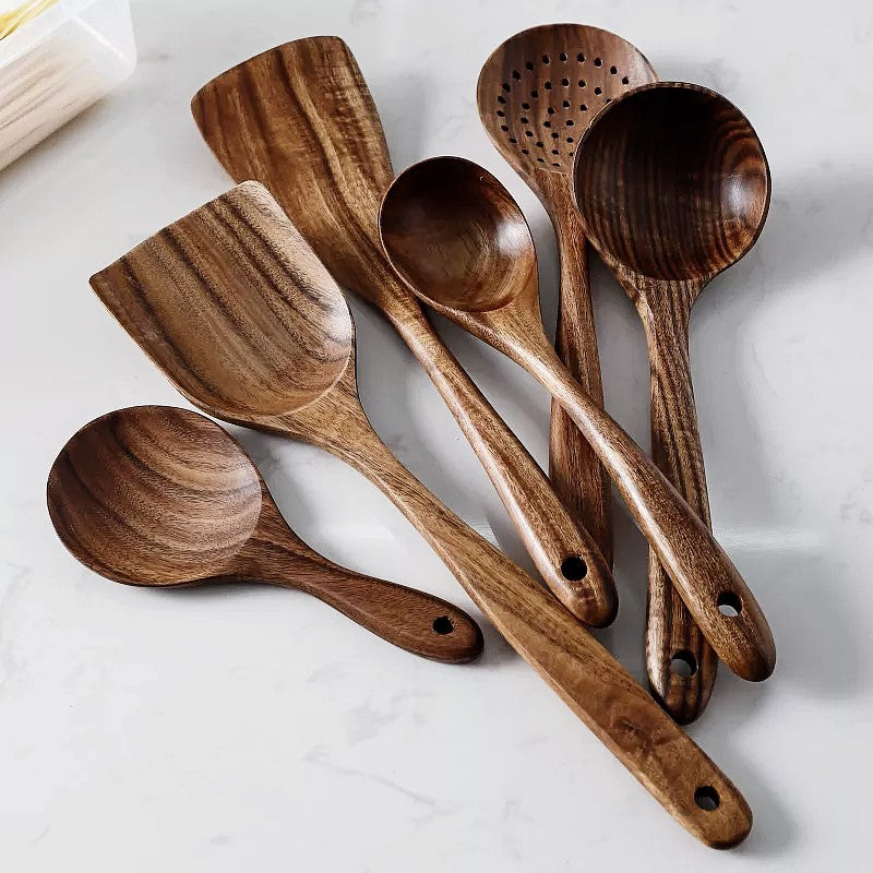 Siopsrl| NordTeak 7-piece kitchen helper set – premium teak wood tools for stylish and versatile cooking