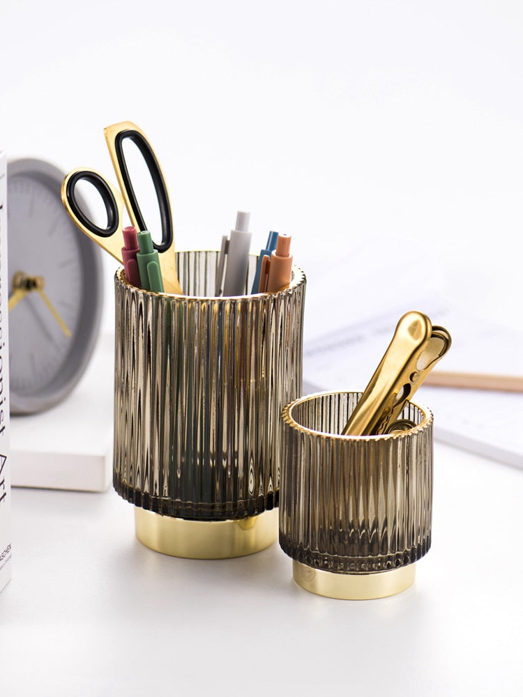 Siopsrl| Elise Gold Foil Glass Makeup Halter & Organizer