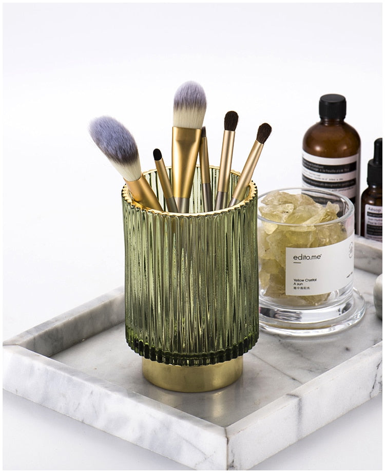 Siopsrl| Elise Gold Foil Glass Makeup Halter & Organizer