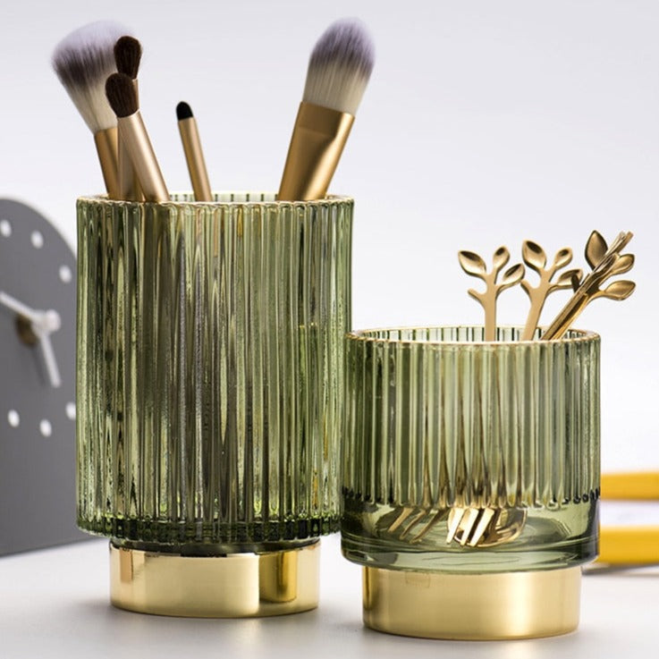 Siopsrl| Elise Gold Foil Glass Makeup Halter & Organizer