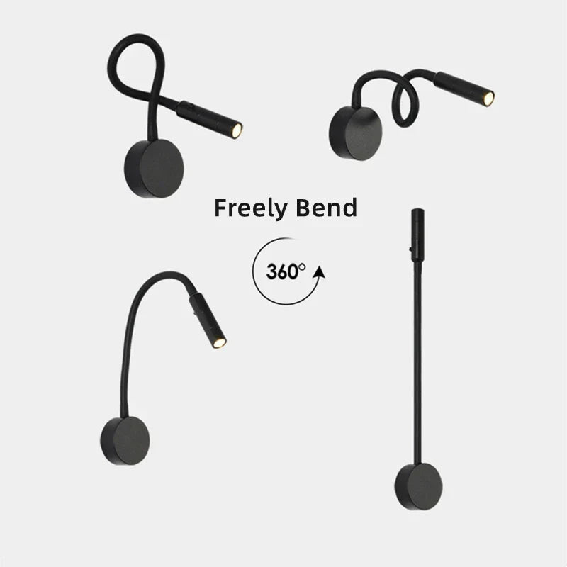 Siopsrl| Modern Flexible LED Reading Wall Lamp with Switch for Bedroom and Study - 1W/3W