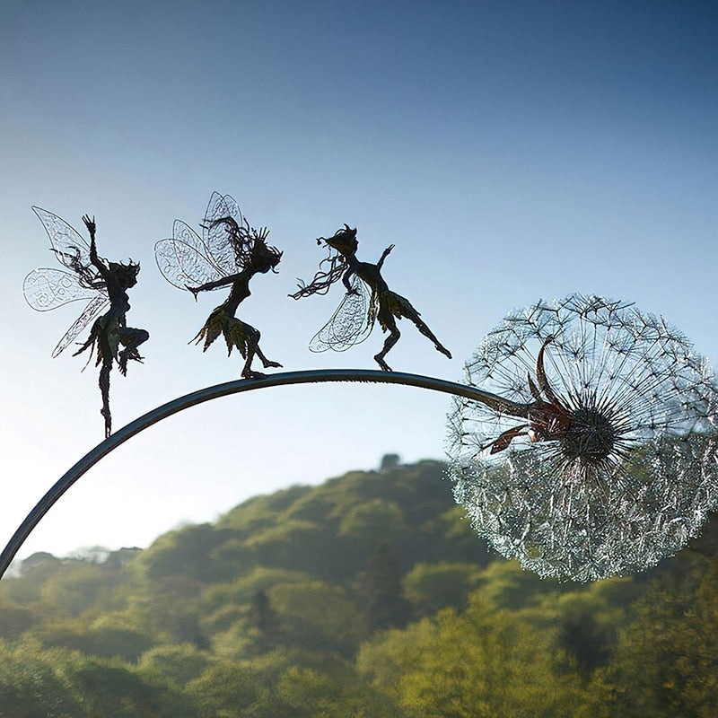 siopsrl | Fairies and Dandelions Dancing Together Sculpture for Outdoor Garden