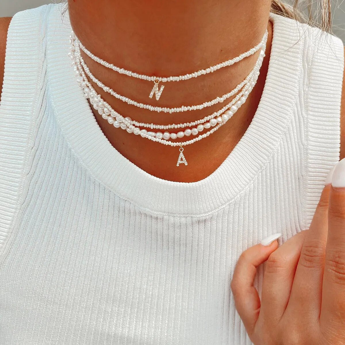 Shelly Crystal Pearl Initial Choker