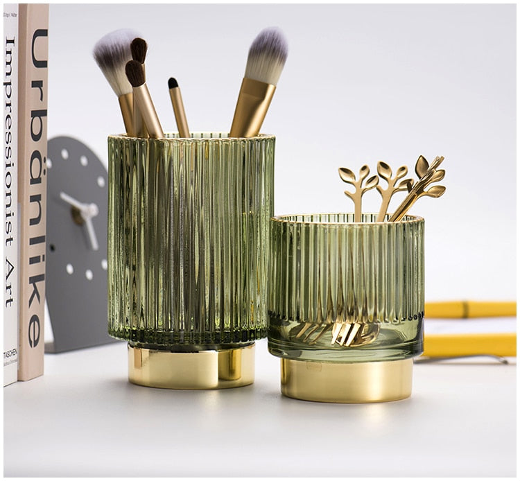 Siopsrl| Elise Gold Foil Glass Makeup Halter & Organizer
