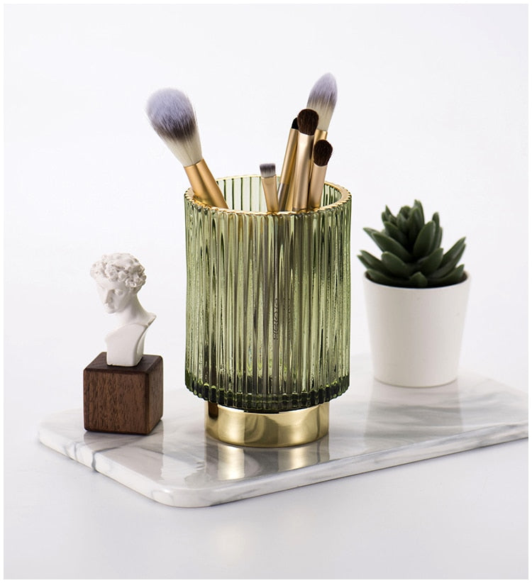 Siopsrl| Elise Gold Foil Glass Makeup Halter & Organizer