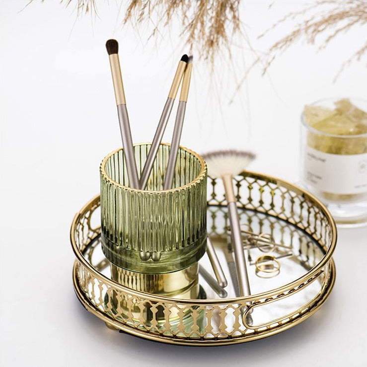 Siopsrl| Elise Gold Foil Glass Makeup Halter & Organizer
