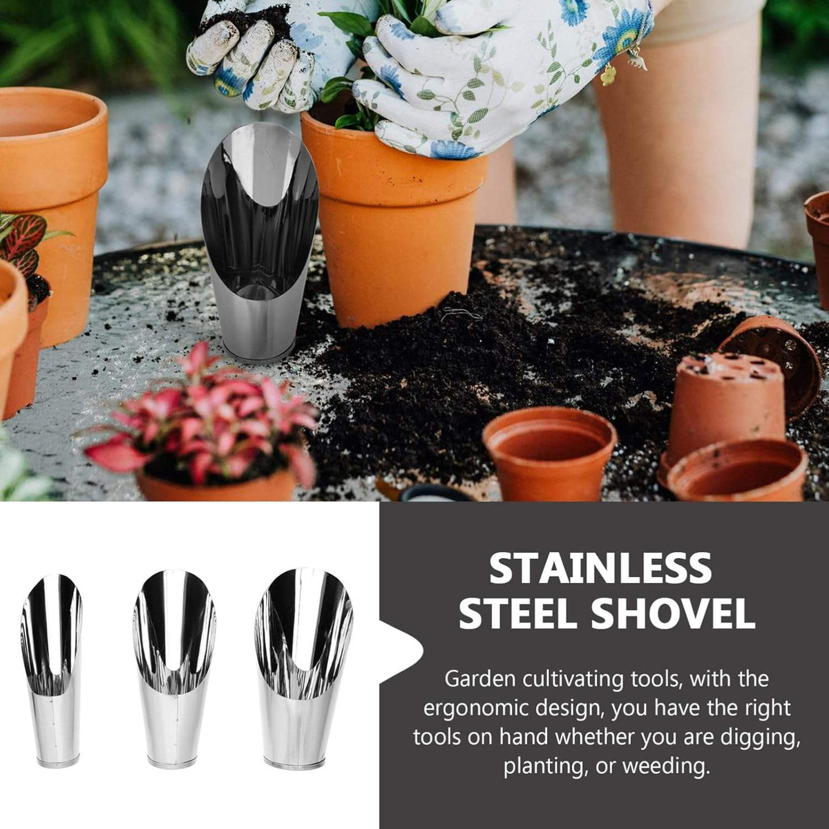 Siopsrl| Stainless Steel Scoop for Potting Soil – Robust Planting Scoop for Garden and Balcony