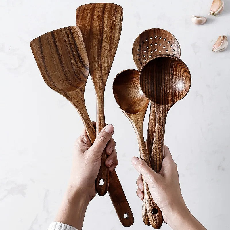 Siopsrl| TeakChef 7-piece Kitchen Tool Set – Premium Teak Kitchen Tools for Style & Functionality