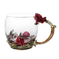 Siopsrl| Handcrafted Enamel Coffee Mugs Rose-Glass Tea Cup with Steel Spoon Luxury Unique Gifts for Wedding Valentine's Day Birthday Gifts