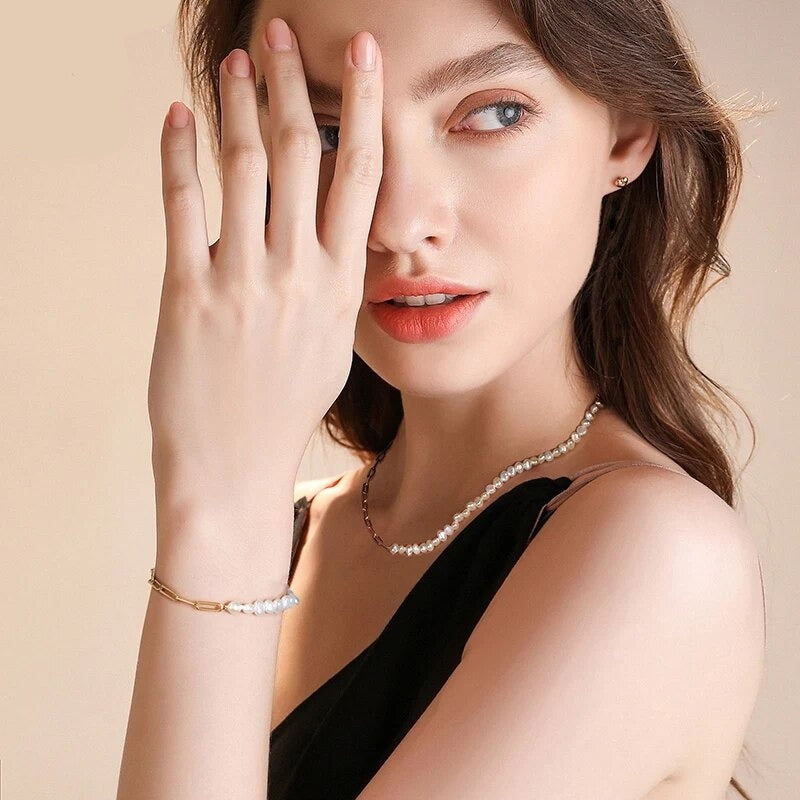 Rhoni Paper Clip Pearl Bracelet and Necklace