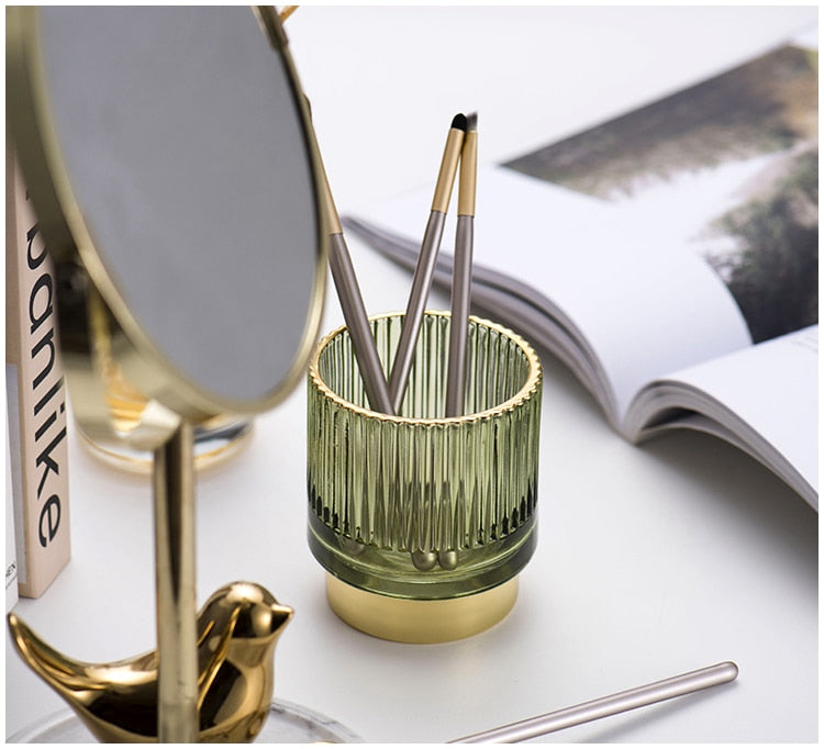 Siopsrl| Elise Gold Foil Glass Makeup Halter & Organizer