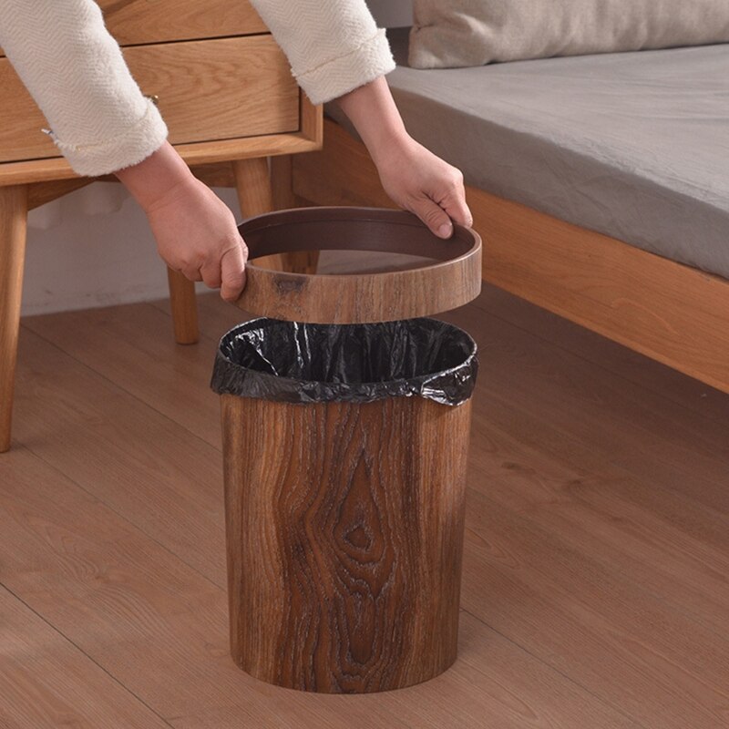 Siopsrl| Elegant Retro Wooden Grain Trash Can