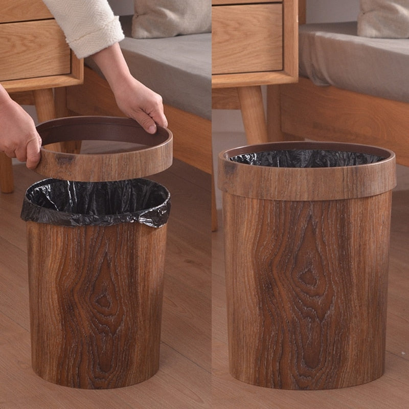 Siopsrl| Elegant Retro Wooden Grain Trash Can