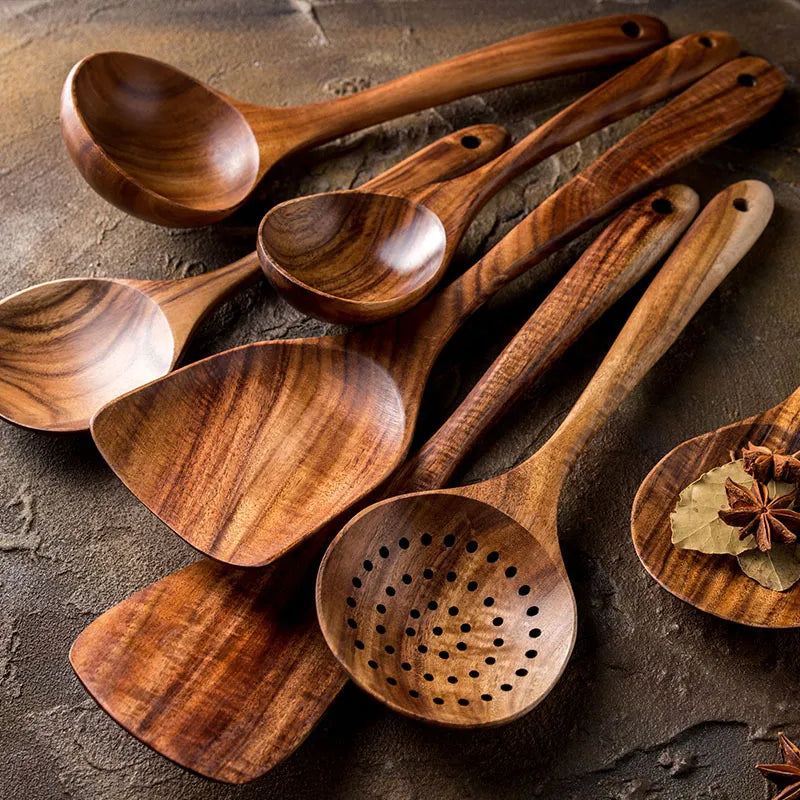 Siopsrl| NordTeak 7-piece kitchen helper set – premium teak wood tools for stylish and versatile cooking